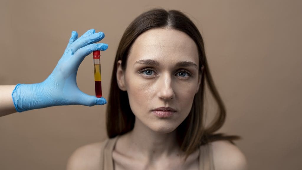 hand holding prp vial near beautiful woman LIV Hospital