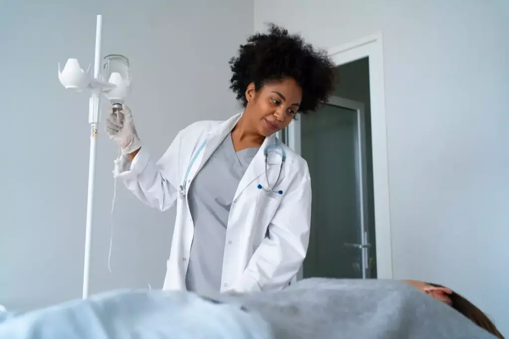 A bright, well-lit medical room with a woman undergoing chemotherapy treatment for breast cancer. In the foreground, a nurse carefully administers an intravenous infusion of Adriamycin and Cyclophosphamide, the foundation of the treatment regimen. The patient's expression is one of calm determination, as she gazes out a large window in the middle ground, with a view of a lush, verdant garden beyond. The lighting is soft and diffused, casting a warm, comforting glow over the scene. The overall mood is one of hope and resilience in the face of a challenging medical procedure. A bright, well-lit medical room with a woman undergoing chemotherapy treatment for breast cancer. In the foreground, a nurse carefully administers an intravenous infusion of Adriamycin and Cyclophosphamide, the foundation of the treatment regimen. The patient's expression is one of calm determination, as she gazes out a large window in the middle ground, with a view of a lush, verdant garden beyond. The lighting is soft and diffused, casting a warm, comforting glow over the scene. The overall mood is one of hope and resilience in the face of a challenging medical procedure.