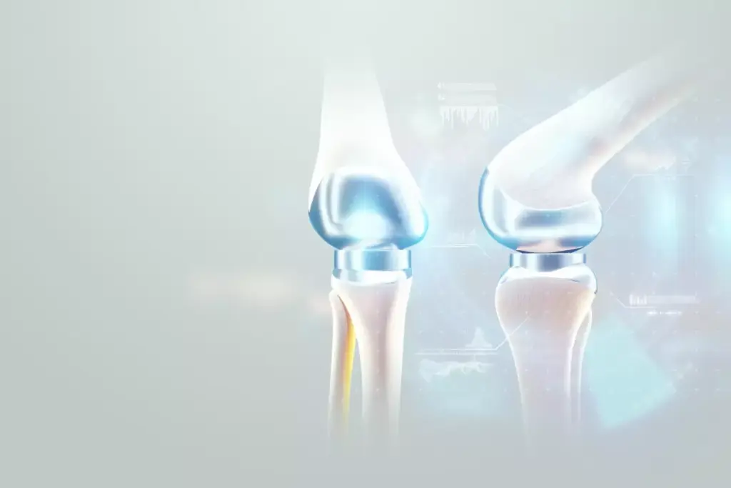 A close-up view of a state-of-the-art knee replacement implant, featuring a sleek, titanium alloy design with a polished, mirror-like finish. The implant is surrounded by a detailed illustration of the internal components, showcasing the intricate mechanisms and advanced engineering that enable smooth, natural-feeling movement. The background is a neutral, minimalist setting, allowing the technology to take center stage and convey a sense of precision, innovation, and medical advancements in the field of orthopedics. Crisp, directional lighting accentuates the implant's intricate details, creating a clean, clinical aesthetic that reflects the cutting-edge nature of this transformative knee replacement technology.