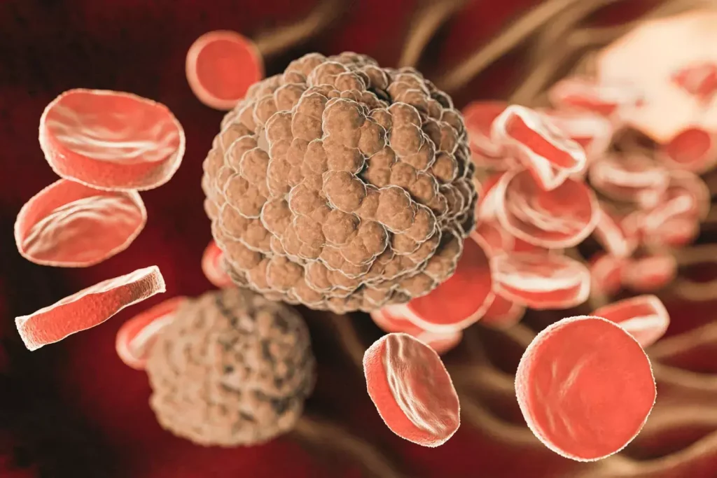 A detailed anatomical illustration depicting the fundamental differences between benign and malignant tumors. In the foreground, two tumor samples are shown side-by-side under high magnification, revealing their distinct cellular structures and growth patterns. The benign tumor exhibits a well-defined, encapsulated shape with organized, uniform cells. In contrast, the malignant tumor has an irregular, infiltrative border and exhibits uncontrolled, disorderly cell proliferation. The middle ground showcases cross-sectional views of each tumor type, highlighting their internal compositions and relationships to surrounding healthy tissues. The background features a soft, muted color palette with subtle medical iconography, conveying the scientific and diagnostic nature of the subject matter. Crisp, high-resolution details with balanced lighting and a neutral, clinical aesthetic.