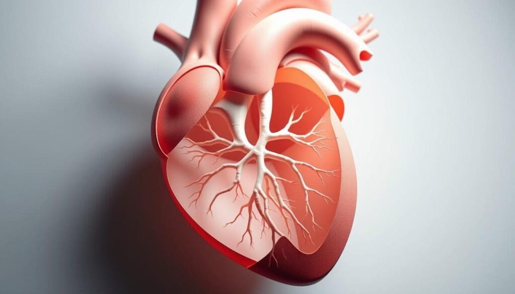 A detailed, anatomically accurate cutaway diagram of the aortic root within the human heart. The aortic root is prominently featured, showcasing its intricate structure and relationship to the surrounding cardiac anatomy. Rendered in a clean, technical style with precise linework and subtle shading, emphasizing the three-dimensional form and internal components. Illuminated by soft, directional lighting to create depth and highlight key structures. Photographed from a slightly elevated angle to provide an optimal view of the aortic root and its position within the heart. The overall scene conveys a sense of medical precision and educational clarity, suitable for illustrating the anatomical details of this critical cardiac structure.