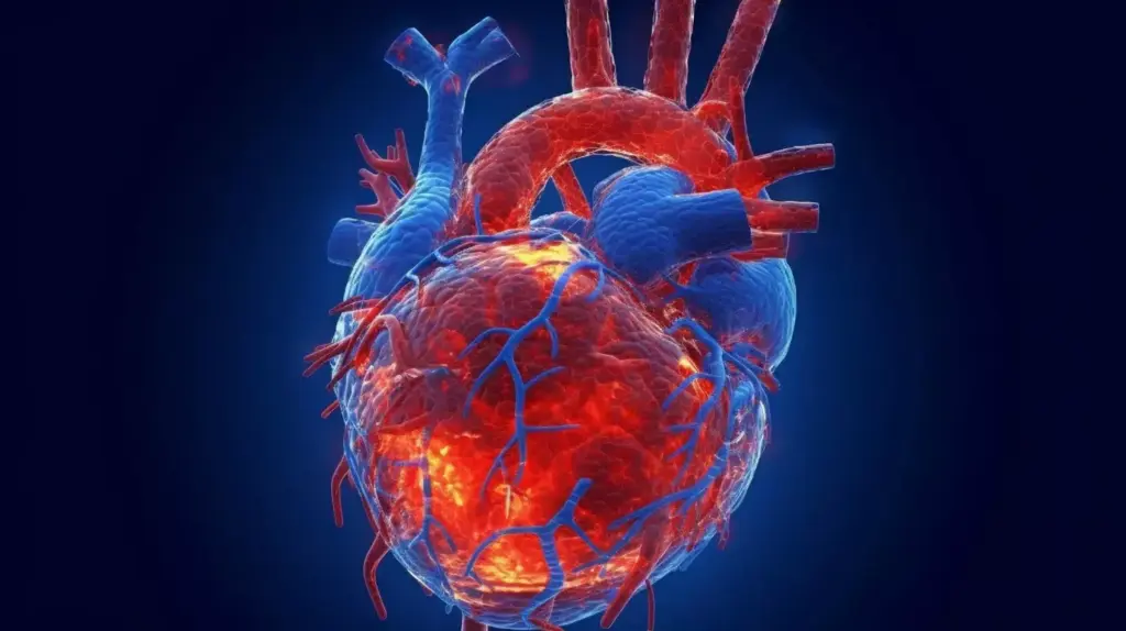 A detailed cross-section of a myocardial infarction, showcasing the damaged heart muscle. In the foreground, a realistic anatomical representation of a human heart, with the affected area highlighted in vivid detail. The middle ground depicts the surrounding blood vessels and tissue, captured in a crisp, medical illustration style. The background features a softly blurred, muted color palette, evoking a sense of clinical study. Subtle, directional lighting casts dramatic shadows, emphasizing the textural and structural elements of the infarction. The overall composition conveys a sense of scientific investigation, inviting the viewer to explore and understand the nature of this medical condition.