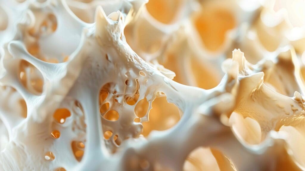 A detailed cross-section of bone metastases, showcasing the destructive lytic lesions that disrupt the normal bone structure