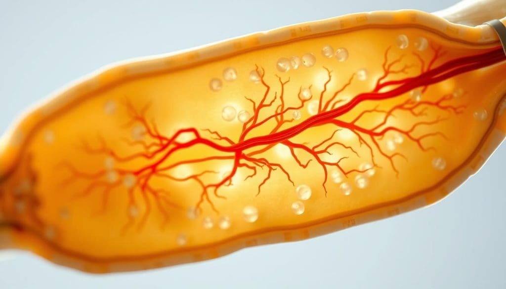 A detailed cross-section of the human bone marrow, showcasing the process of regeneration after a donation. The foreground depicts the porous spongy structure, with a focus on the hematopoietic stem cells proliferating and differentiating into various blood cell types. The middle ground highlights the rich vascular network providing nutrients and oxygen to the regenerating marrow, while the background suggests the surrounding cortical and trabecular bone providing structural support. The lighting is soft and diffuse, creating a serene and informative atmosphere, captured with a macro lens to emphasize the intricate cellular details. The overall composition conveys the dynamic and resilient nature of the bone marrow's remarkable regenerative capabilities.