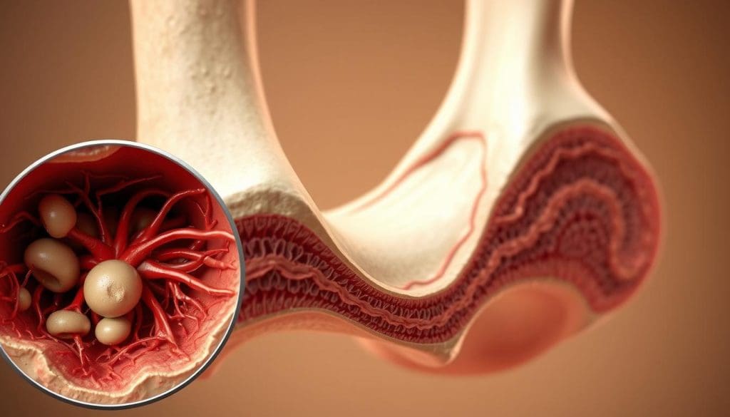 A detailed cross-section of the internal structure of human bone marrow