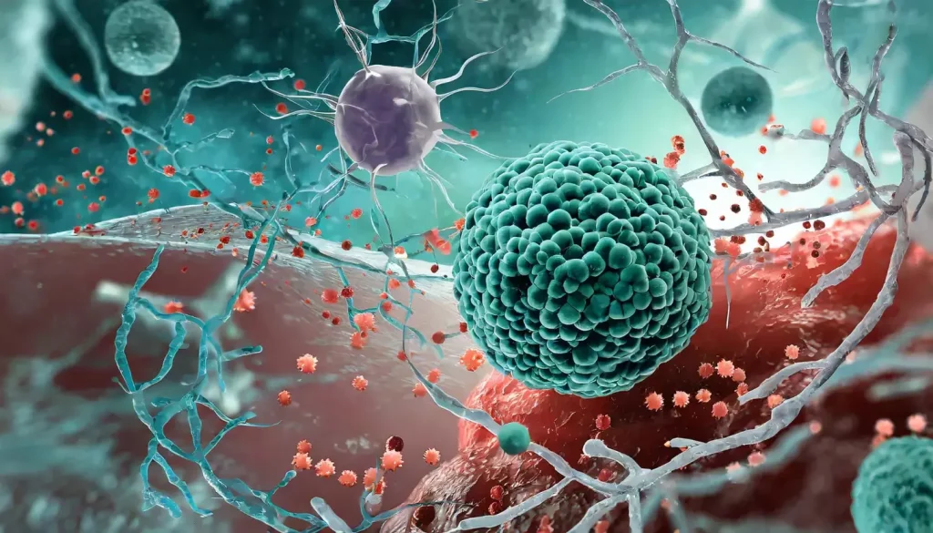 A detailed cross-section of two tumor specimens, one cancerous and one benign, illuminated by soft, diffused lighting from above. The cancerous tumor appears as an irregularly shaped mass with haphazard growth patterns and disorganized cell structures, while the benign tumor has a more uniform, well-defined shape and orderly cellular arrangement. The background is a neutral, muted color palette to emphasize the visual contrast between the two tumor types. Rendered with a high degree of scientific accuracy and medical illustration-style realism to clearly convey the fundamental morphological differences between malignant and non-malignant growths.