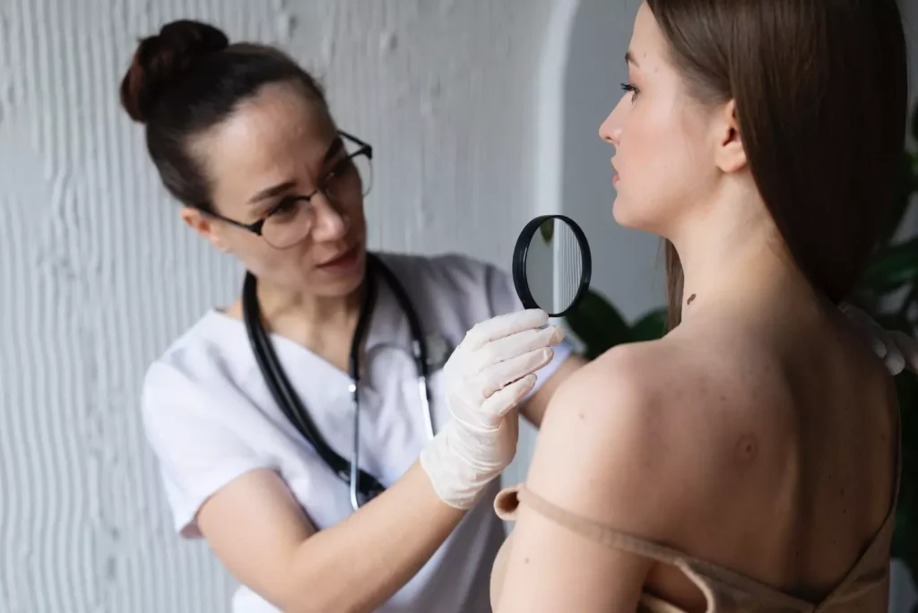 A detailed cross-section view of a skin cancer tumor removal procedure A detailed cross-section view of a skin cancer tumor removal procedure