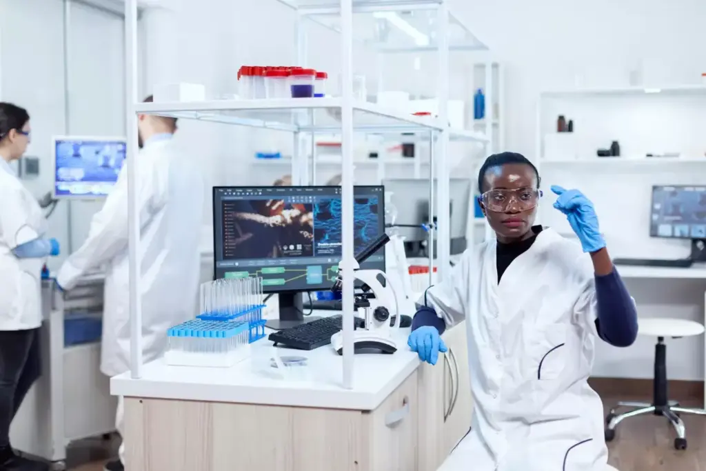 A medical laboratory setting with an examination table in the foreground, surrounded by various medical equipment and supplies. Bright, clinical lighting illuminates the scene, creating a sense of professionalism and care. In the middle ground, a nurse or doctor stands ready to administer chemotherapy, their face and body language conveying compassion and expertise. The background features a window overlooking a serene outdoor scene, hinting at the patient's journey and the hope for recovery. The overall mood is one of calm, reassurance, and the dedicated care that defines the chemotherapy experience.