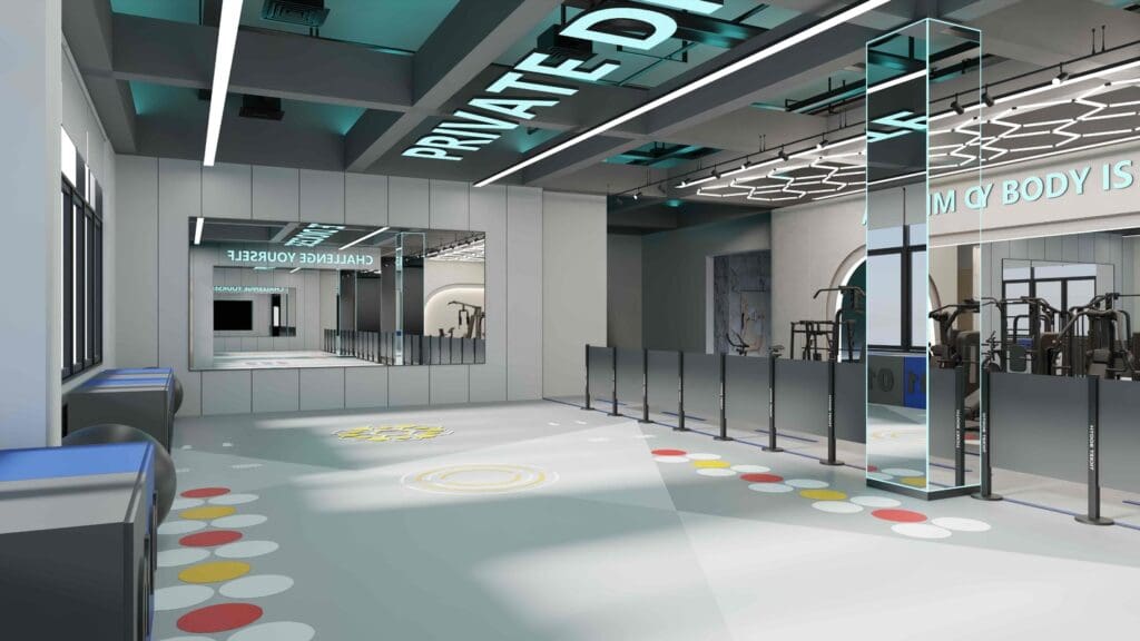 A modern, minimalist rendering of the Princeton University Athletic Medicine facilities