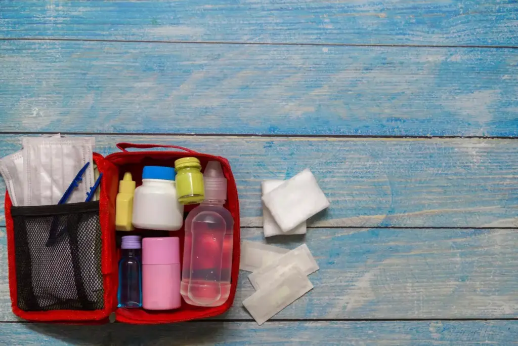 A neatly organized chemotherapy bag sits on a clean, well-lit surface. The bag's interior is visible, showcasing various compartments and pockets meticulously arranged with necessary items, including medication bottles, tissues, hand sanitizer, and other essential supplies. The lighting casts a warm, soothing glow, creating a sense of calm and preparedness. The composition emphasizes the bag's functionality, with a focus on its practical features and organization, highlighting the importance of being well-prepared for chemotherapy treatments.