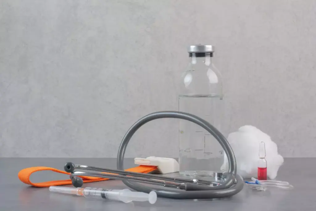 A well-lit, close-up shot of an assortment of essential items for a chemotherapy session, arranged neatly on a soft, neutral-colored surface. In the foreground, a cozy fleece blanket, a refillable water bottle, and a small notebook with a pen. In the middle ground, a pair of comfortable socks, a pair of noise-canceling headphones, and a book or magazine. In the background, a soft pillow, a set of moisturizing lip balm and hand cream, and a portable charger for electronic devices. The overall composition conveys a sense of care, preparedness, and comfort to help navigate the chemotherapy experience.