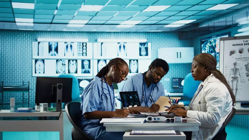 An elegant medical laboratory setting, illuminated by soft natural light filtering through large windows. In the foreground, a team of doctors and researchers pore over detailed charts and diagrams, discussing various AML treatment approaches. The middle ground showcases state-of-the-art medical equipment, including microscopes, test tubes, and monitoring devices. In the background, a whiteboard displays molecular structures and treatment protocols, hinting at the latest advancements in AML research. The atmosphere is one of focused intensity, as the medical professionals collaborate to uncover innovative ways to combat this challenging form of leukemia.