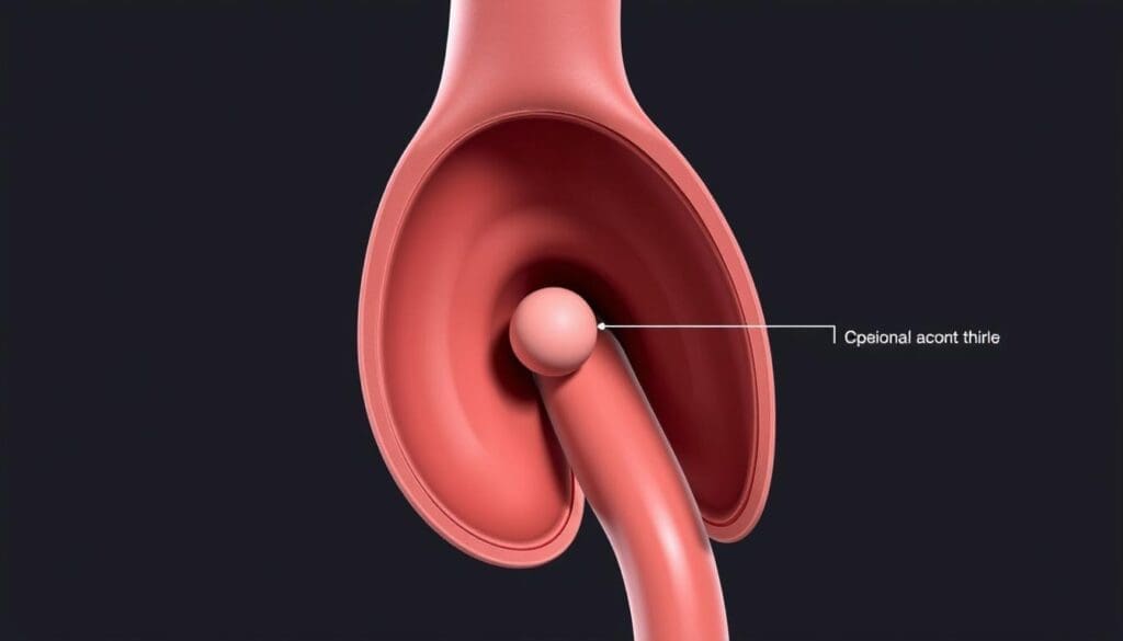 Aneurysmal dilatation of the ascending aorta, a medical illustration. Showcasing a cross-sectional view of the aortic arch, with a focal enlargement or bulge in the ascending segment. The aortic wall is depicted with precise anatomical details, highlighting the specific size thresholds that define aneurysmal dilatation. Subtle, muted color palette, with a clean, clinical aesthetic. Smooth, high-quality rendering with a sense of depth and dimensionality. Lighting casts subtle shadows, emphasizing the structural details. Camera angle provides a clear, informative perspective, allowing the viewer to visualize the key diagnostic features.