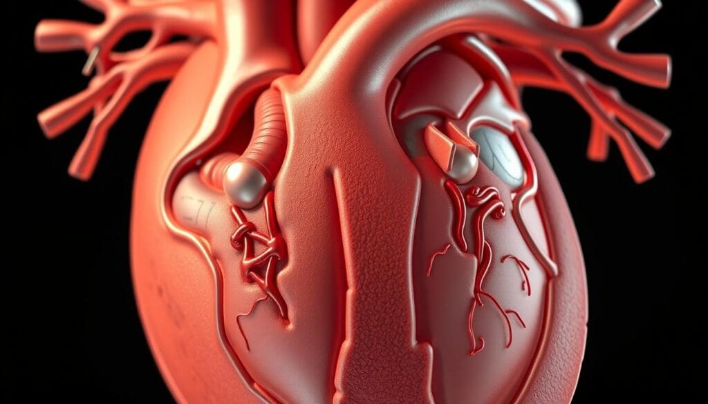 Detailed three-dimensional illustration of the intricate heart valve system, showcasing the four main valves - the aortic, mitral, tricuspid, and pulmonary valves. Rendered with photorealistic precision, capturing the delicate anatomical structures, intricate mechanisms, and intricate blood flow pathways. Lit with soft, diffused lighting to highlight the organic forms and textures. Viewed from a slightly elevated angle, allowing a comprehensive understanding of the valve system's spatial organization and interconnectivity within the heart. Conveys a sense of scientific curiosity and medical significance, suitable for educational and informative contexts.