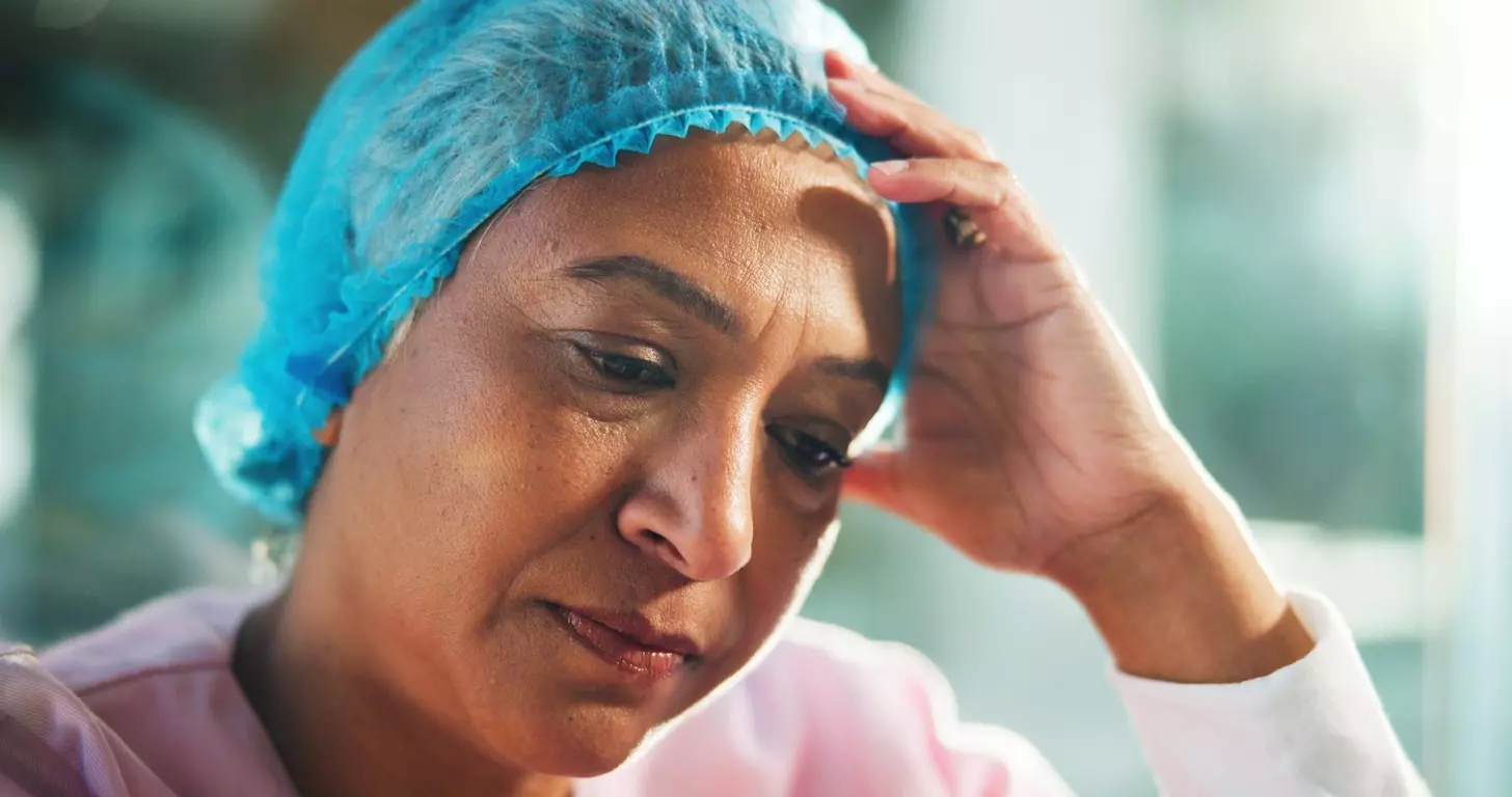 Thinking doctor and sad woman in hospital with worry